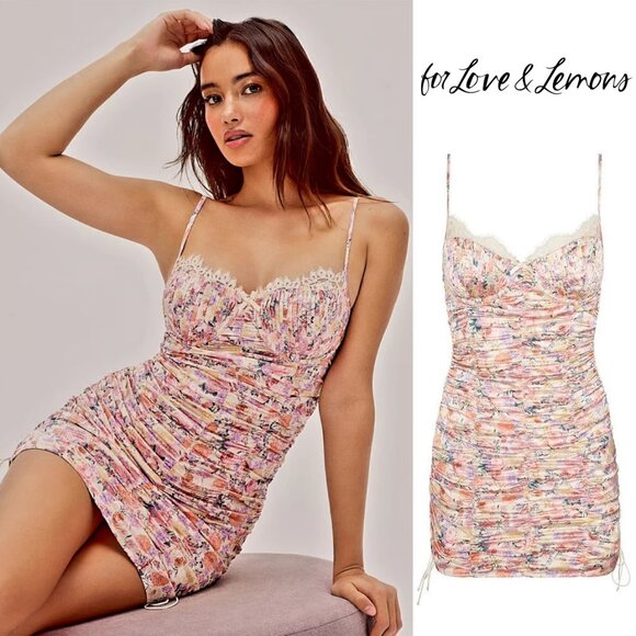 FOR LOVE & LEMONS Gardenia Mini Dress S Ruched Sweetheart Corset Romantic $228 - Picture 1 of 16